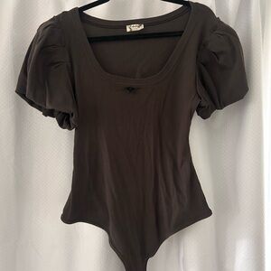 NWOT Free People Women's Downtime Thong Bodysuit- Dark Grey